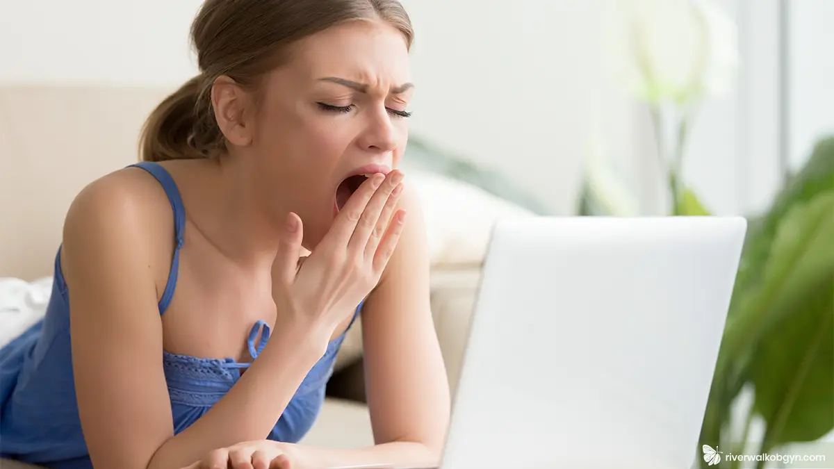 Woman telehealth with Riverwalk Women's Health doctor about hormones affecting sleep