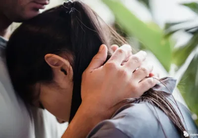 Sad couple hugging each other trying to protect their mental health during fertility treatment